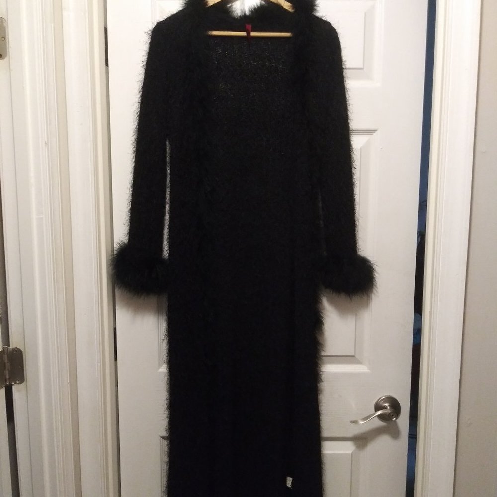 Black Faux Fur Trim Sweater Maxi Coat